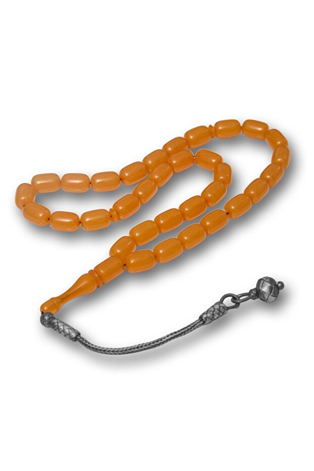 Silver Ball Kazaz Tassel Capsule Cut Crimped Amber Prayer Beads