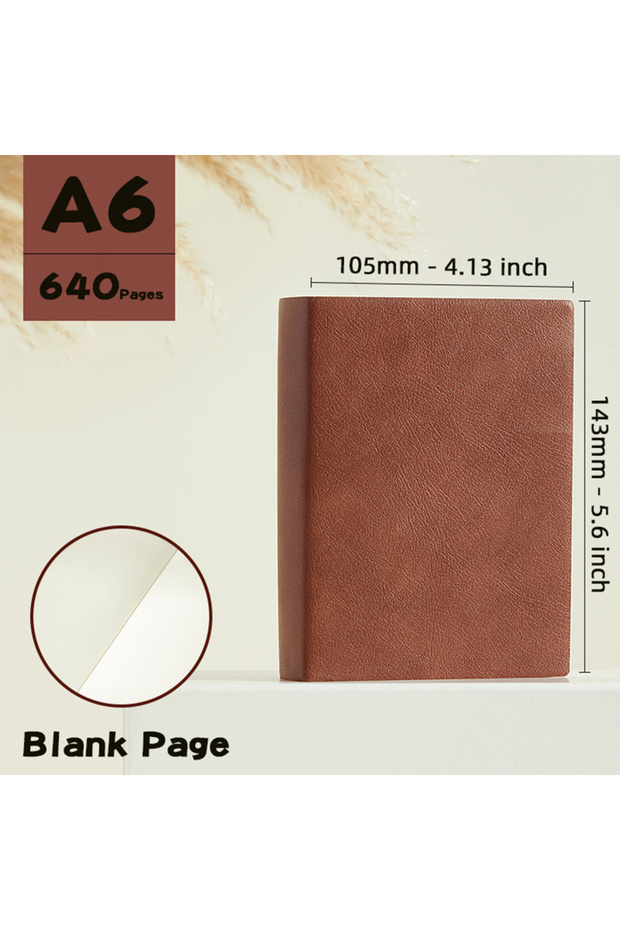 (5.6x4.13 inch) Brown Super Thick Notebook (640pages) A6 Creativity Stationery Blank Notepads Pu Cov