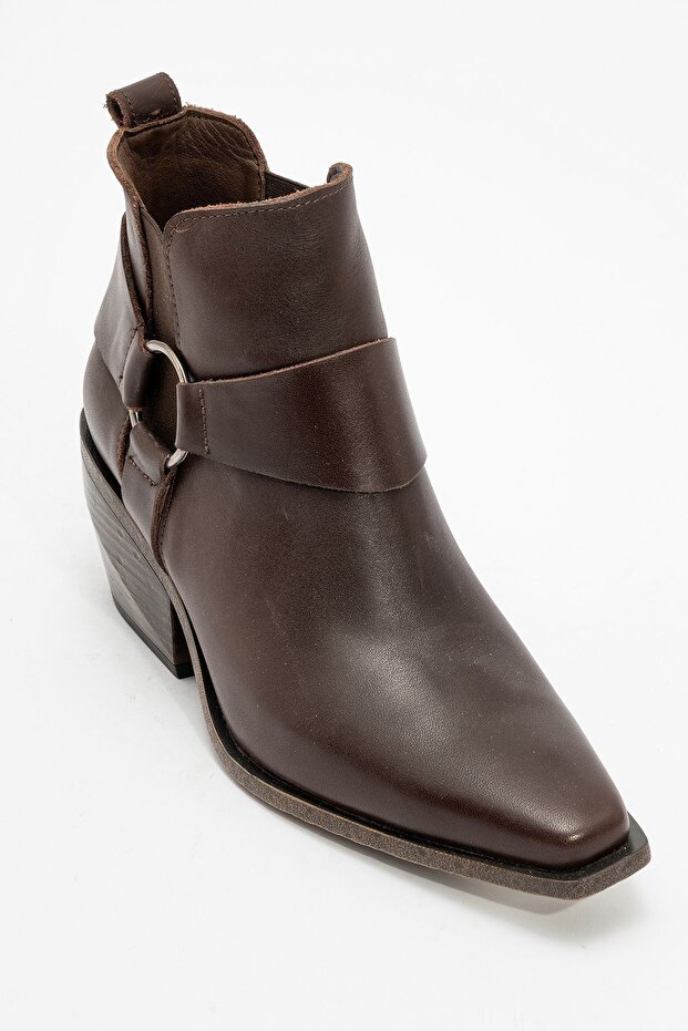 Felia Genuine Leather Elastic Pull-On Women's Boots Brown