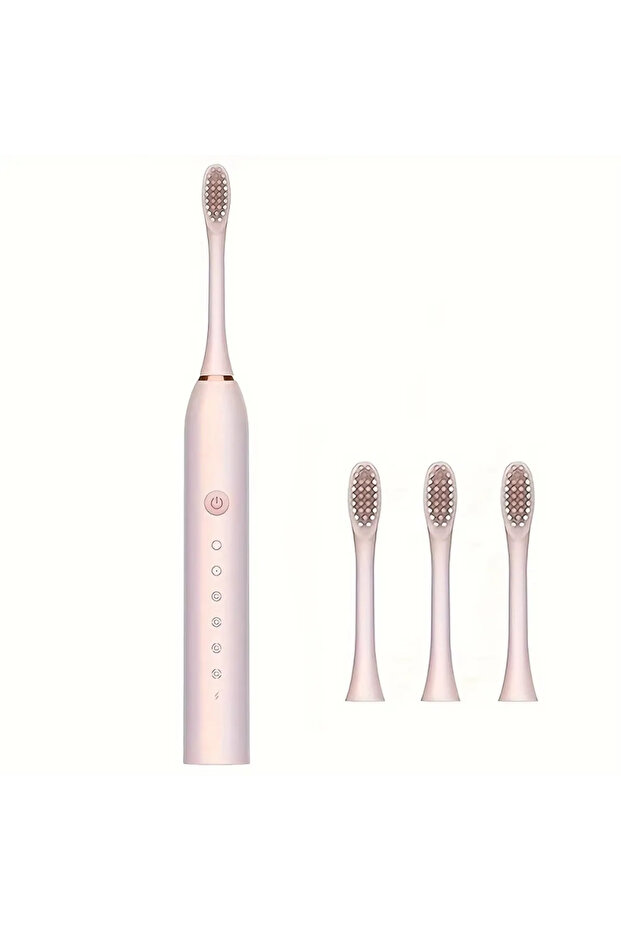 Pink Electric Ultrasonic Toothbrush 6-Speed USB Rechargeable Waterproof Soft Bristles for Adults And