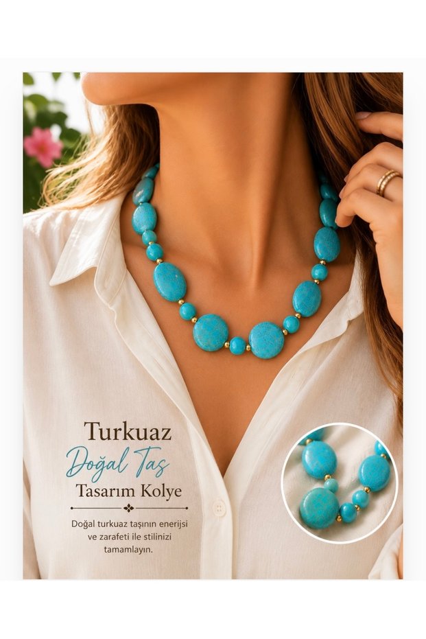 Turquoise Natural Stone Round Cut Design Necklace Women's Stylish and Elegant Special Design Necklace