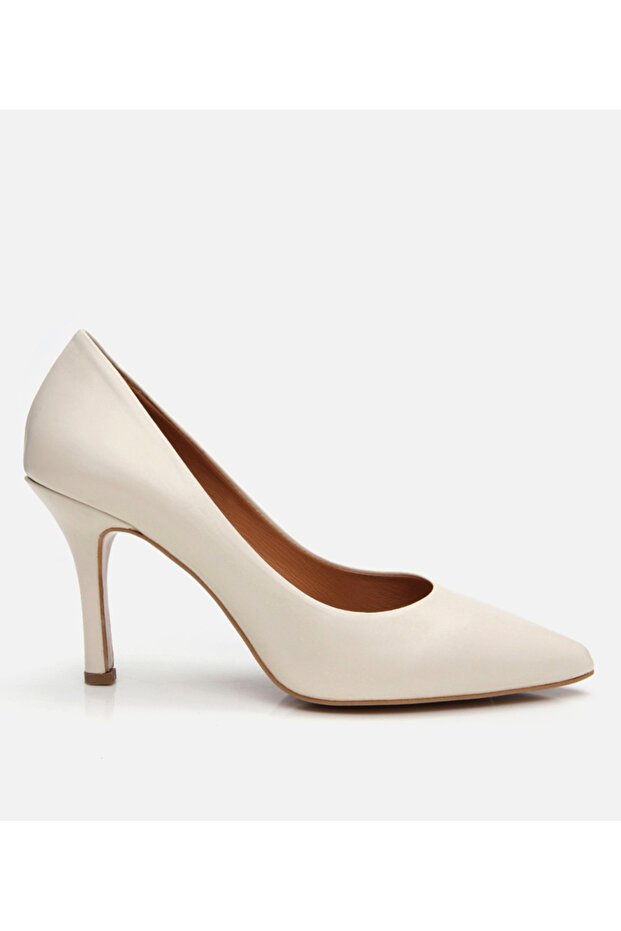 Women's Leather Ecru High Heel Stiletto