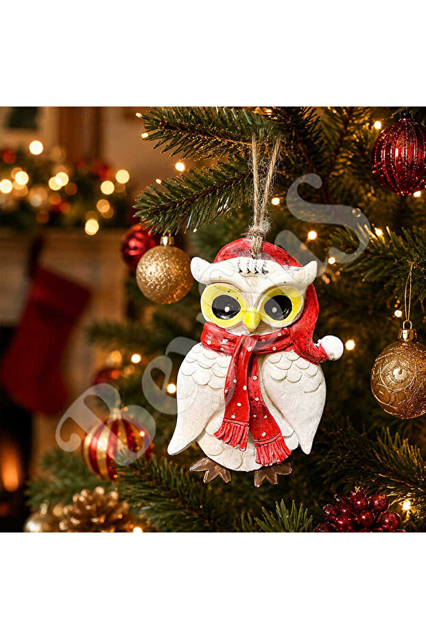 Christmas Tree Ornament Owl Figure with Christmas Hat – Polka Dot Scarf