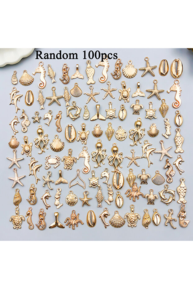 SN1268-100pcs Random 20pcs/50pcs/100pcs Alloy KC Golden Ocean Pendant Jewelry Making DIY Keychain Ea