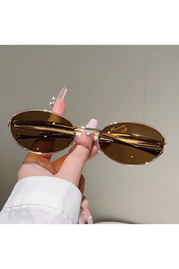 as picture shows golden-brown KAMMPT Vintage Oval Sunglasses Women Fashion Retro Outdoor Casual Shad