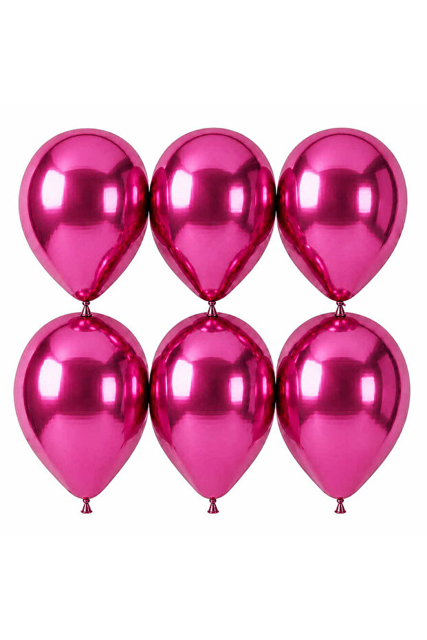 Fuchsia Color Latex Chrome Balloon (30 cm) - 6 Pieces