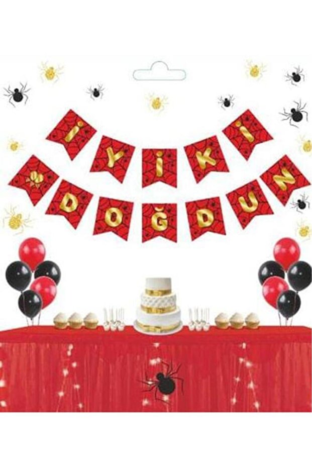 Red Gold Gilded Happy Birthday Written Cardboard Drawstring Writing Banner