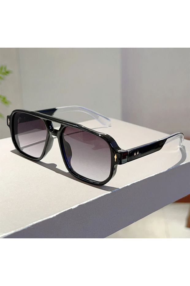 as picture shows black-gradient grey KAMMPT Vintage Rectagnle Sunglasses Men Fashion Double Bridge S