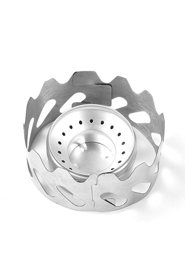 silver Mini Stove 40ml Aluminum Alcohol Burner with Small Stainless Steel Windshield Portable Camp S