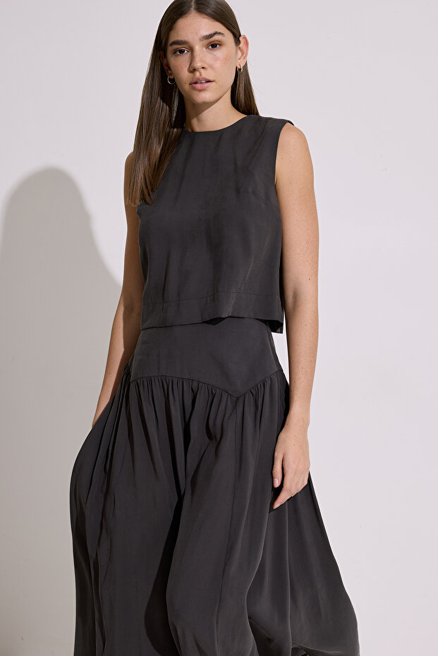 Modal Sleeveless Short Blouse Anthracite
