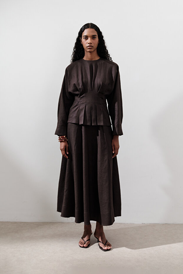 Linen Wide Piece Skirt Bitter Brown