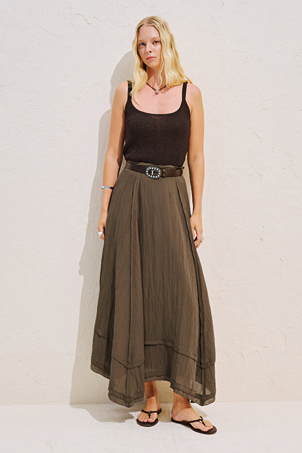 Asymmetric Draped Piece Skirt Brown