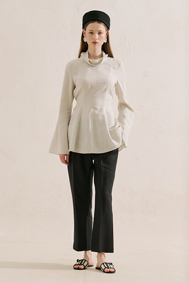 Linen Mixed High Collar Tunic Stone