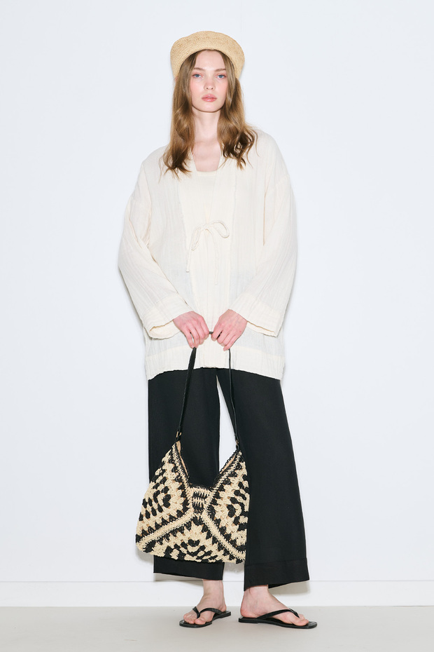 Muslin Wide Sleeve Kimono Beige