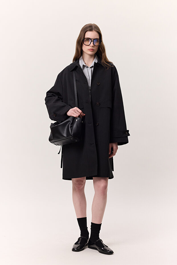 Bel Adjustable Lightweight Trench Coat Black