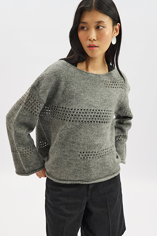 Openwork Knitting Tricot Sweater Gray