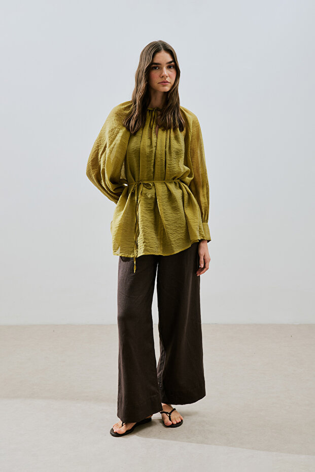 Tunic with Wide Cuffs and Belt Yellow
