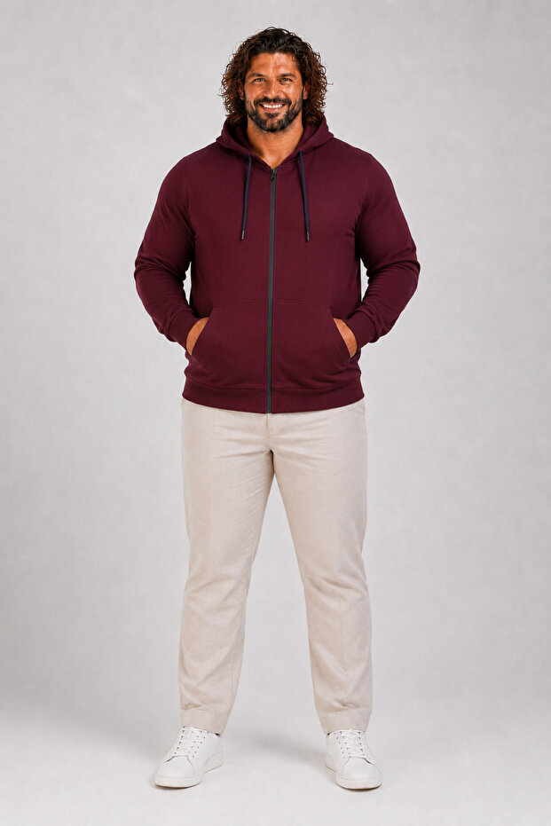 Plus Size Basic Seasonal Zippered Hooded Sweat 22751 MURDUM