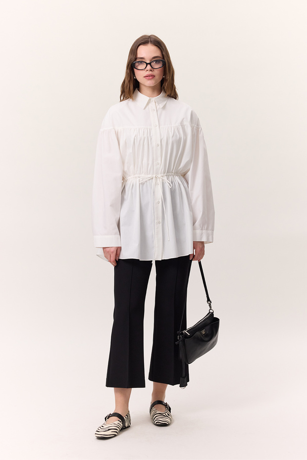 Tunic with Ruched Tie-Up Detail Ecru