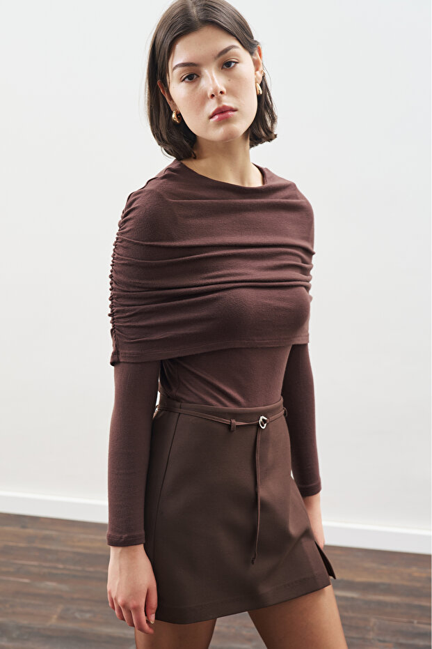 Bluz with Ruched Detail, Brown