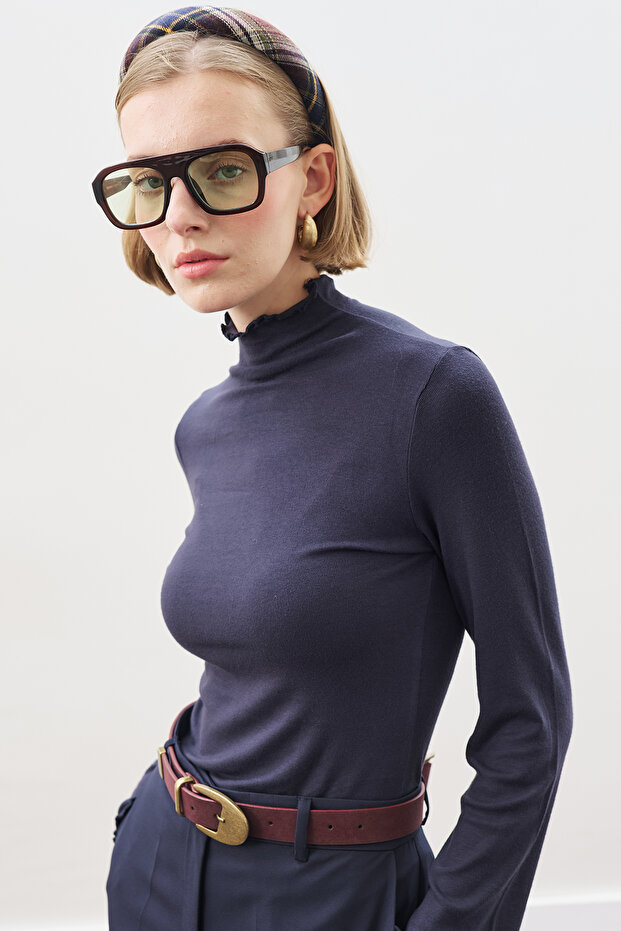 Fishing Collar Bluse Navy Blue