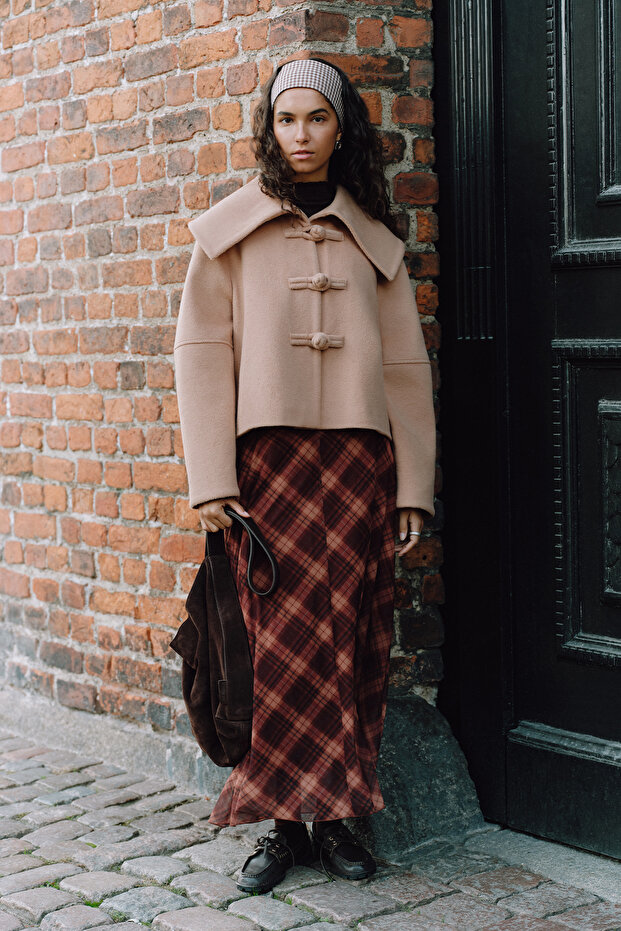 Patterned Tulle Flawed Skirt Brown Plaid