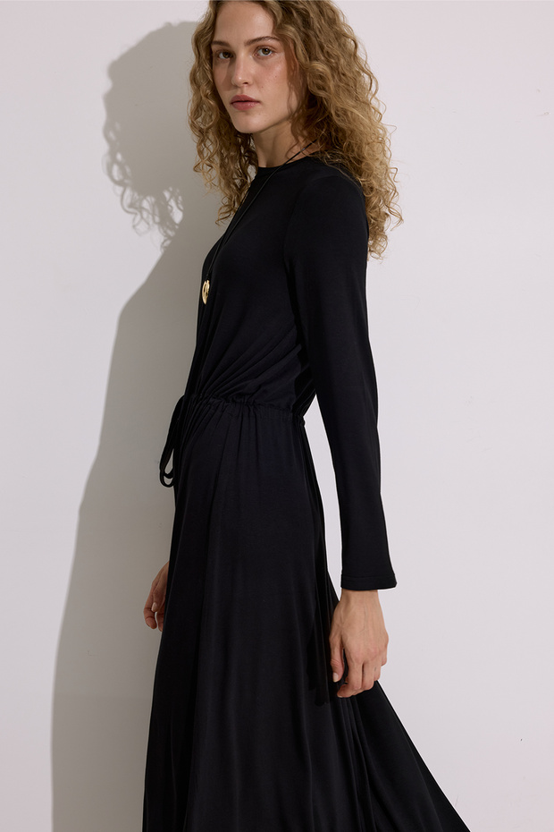Drape Long Sleeve Dress Black