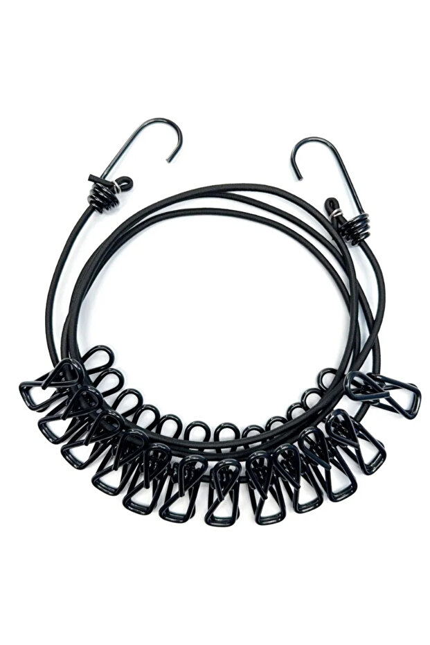 Black 4M Outdoor Camping Non-slip stretch clothesline With 12Clips Travel Stretchy Clothesline Sock