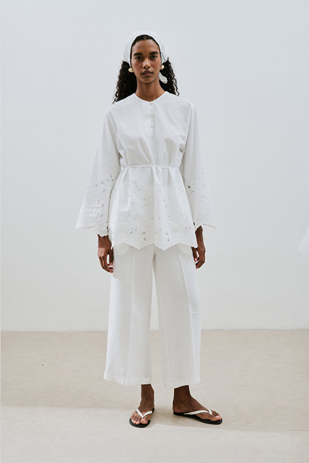 EMBROIDERED DETAIL TUNIC ECRU