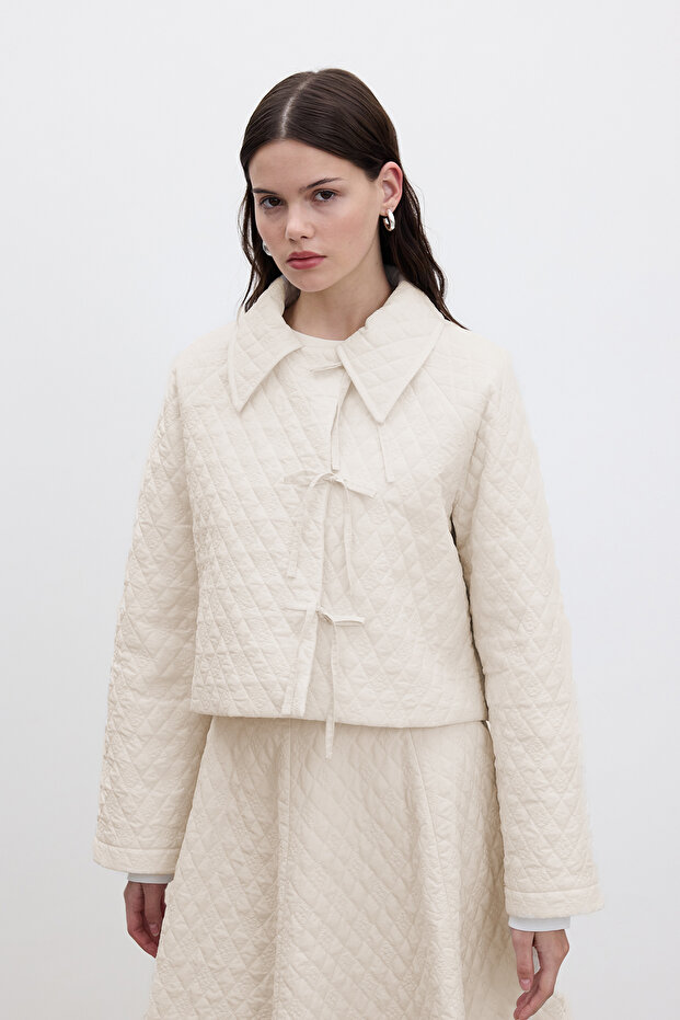 Quilted Tie Short Jacket Vanilla