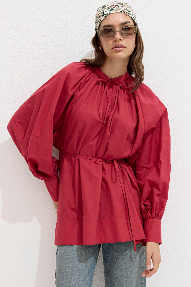 Voile Tunic with Lace Detail Cherry