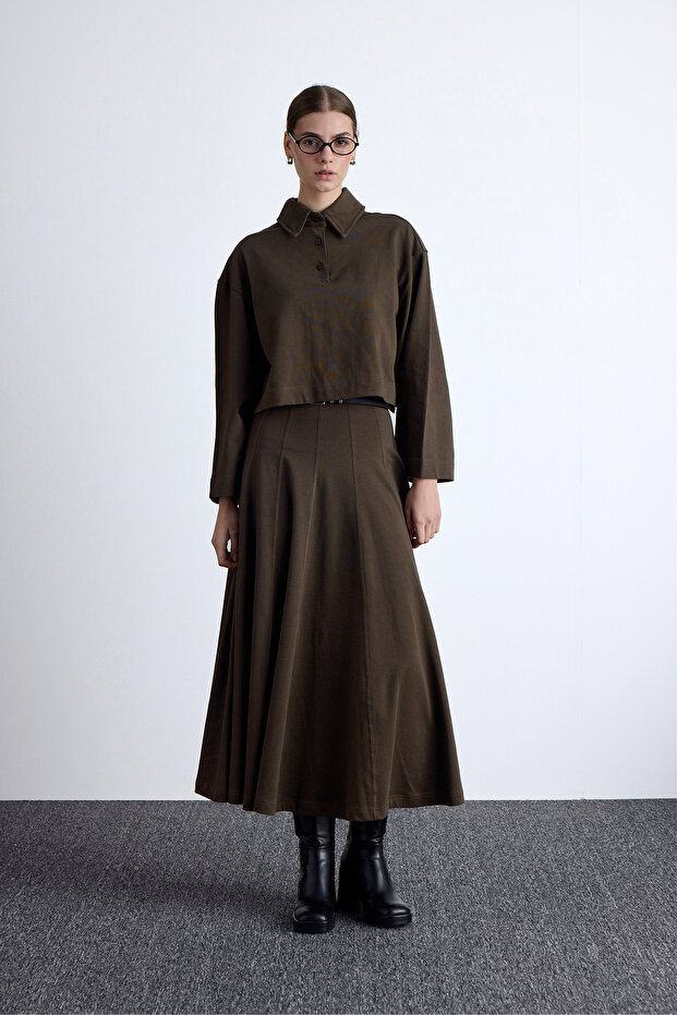 Premium knitted oversize bluz khaki
