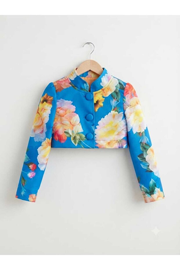 Girl's Floral Pattern Crop Jacket