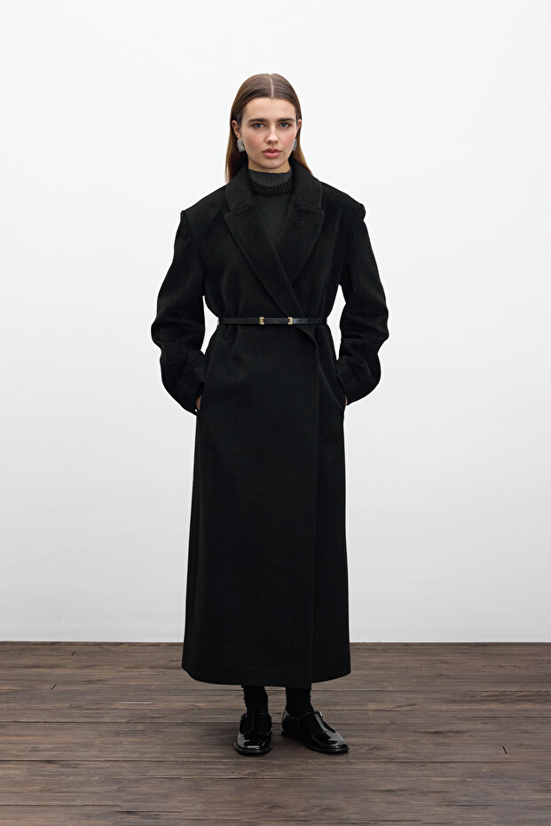 Belted Long Coat Black