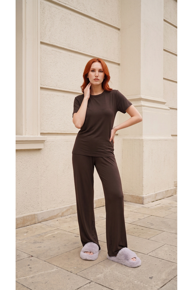 Heli̇a Dark Brown Modal Pajama Set