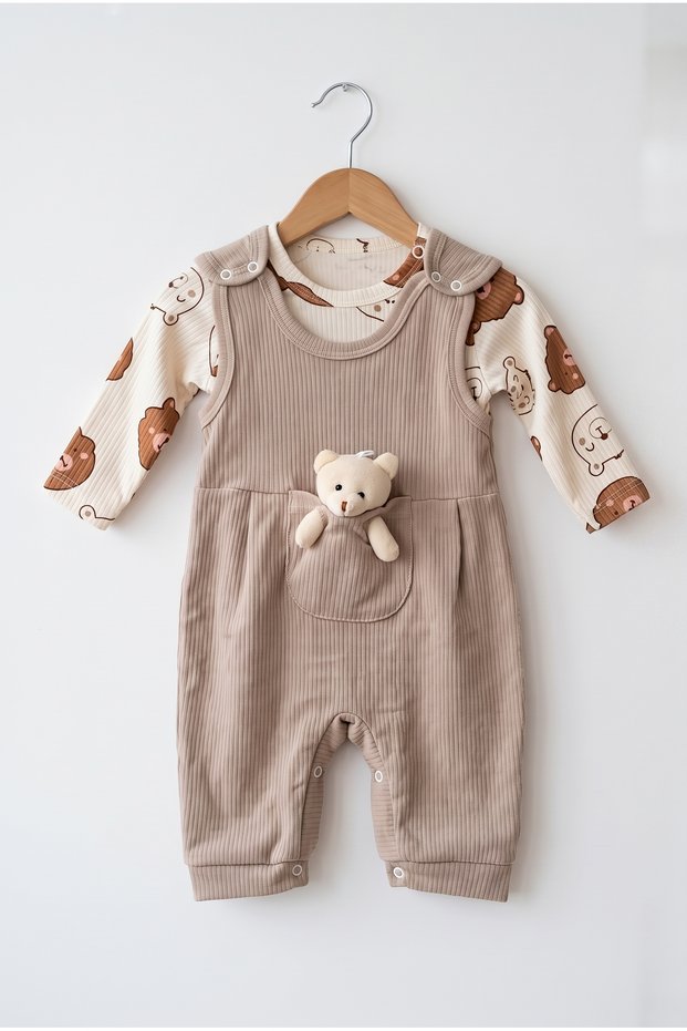 Salopet Baby Jumpsuit 3-6-9 Months Snap-On Set with Accessories-Body-Teddy Bear