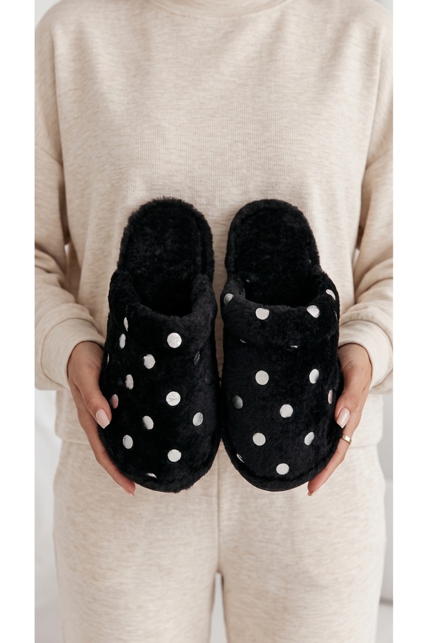Women's Black Pauntiye Rabbit Fur Indoor House Slippers 3 cm Byndatom01