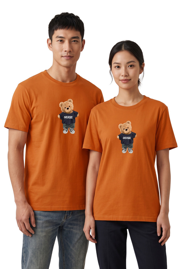Unisex Oversize T-Shirt with Bear Figure - Street Style 100% Cotton Lover's Matching T-Shirt