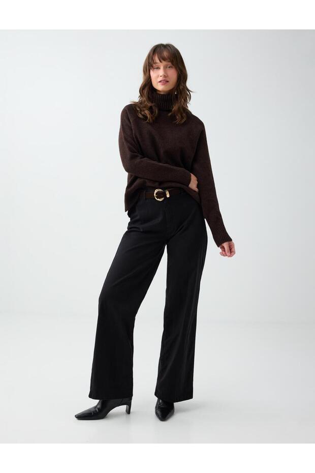 Black High Waist Wide Leg Cotton Tencel Trousers