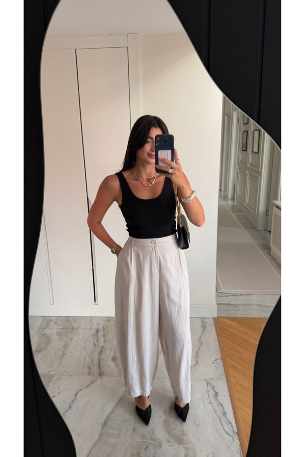 Stone-Colored Stoned Shalwar Trousers