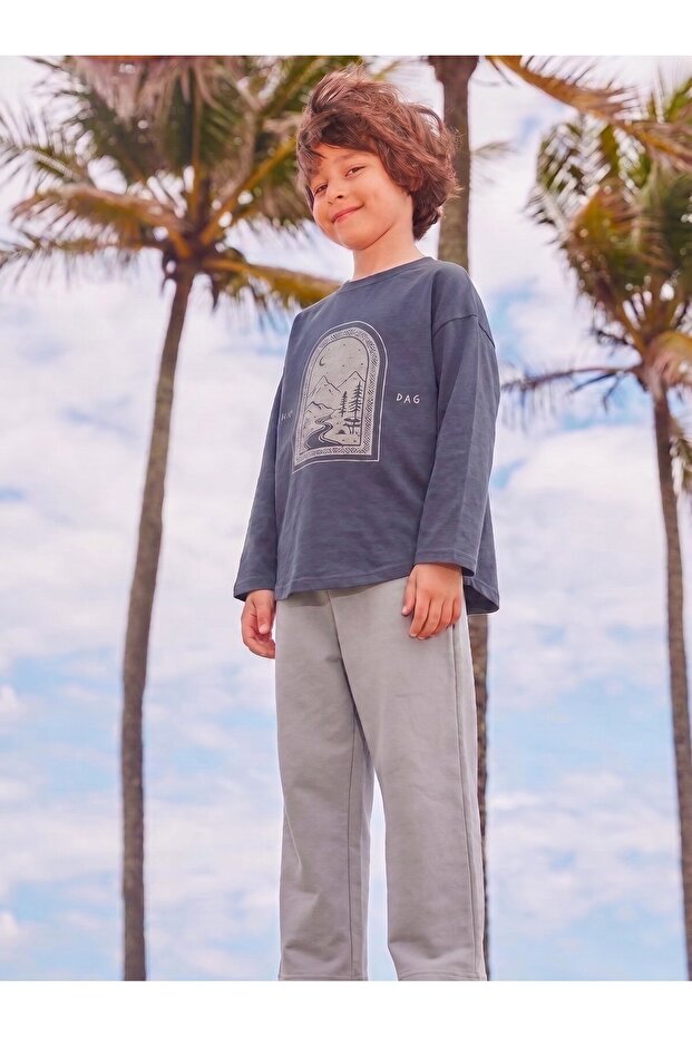 Oversize Long Sleeve T-Shirt Set 2-8 Years Old Navy Blue