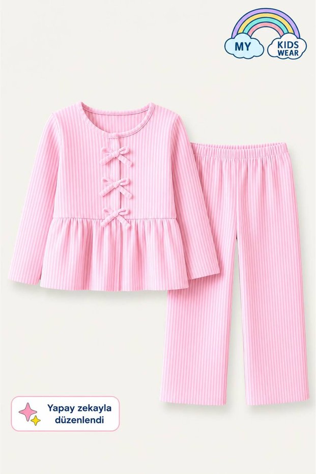 Girl's Striped Ruffle Pajama Set 5-16 Years 12047