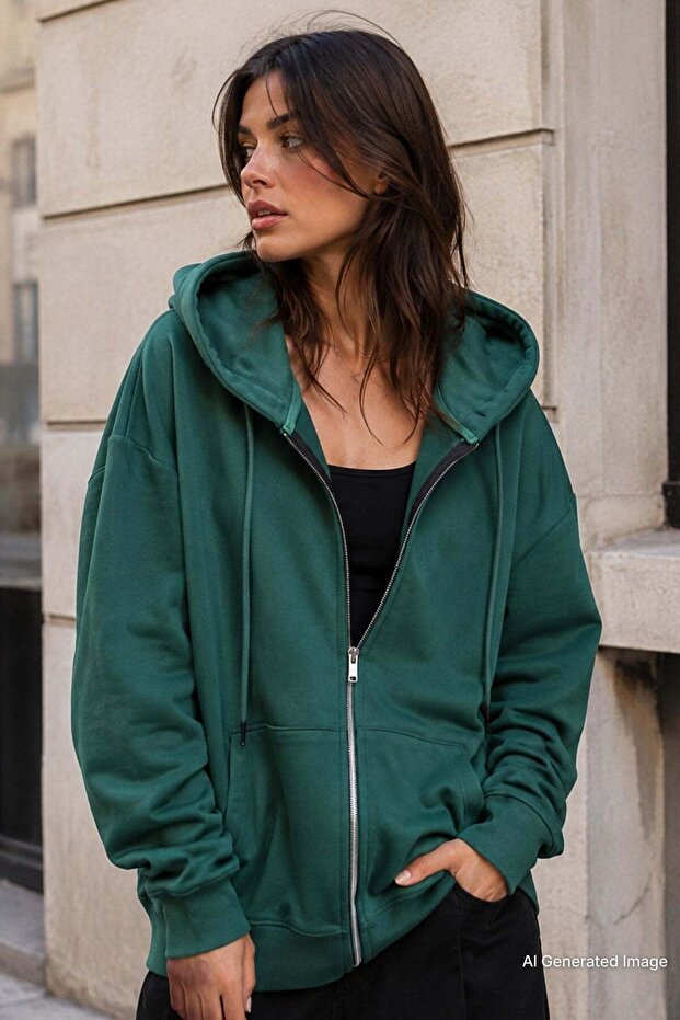 Dark Green Hooded Basic Sweatshirt MG1900