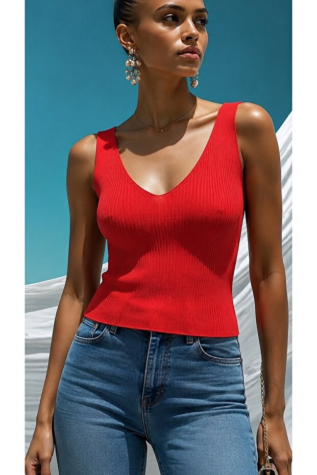 V-Neck, Cobalt Blue Color with Twill Red Tr079