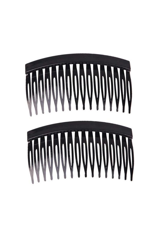 black 2 Pcs Portable Hair Comb Set - French Side Comb & 16-Tooth Twist Comb for Women Black Hair Acc