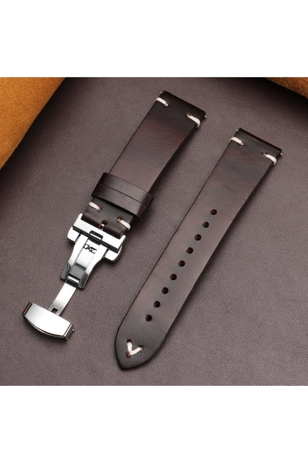 22mm DeepBrown-Silver 18mm 20mm 22mmBracelet for Seiko Vintage Oil Wax Leather Watch Band Men Women