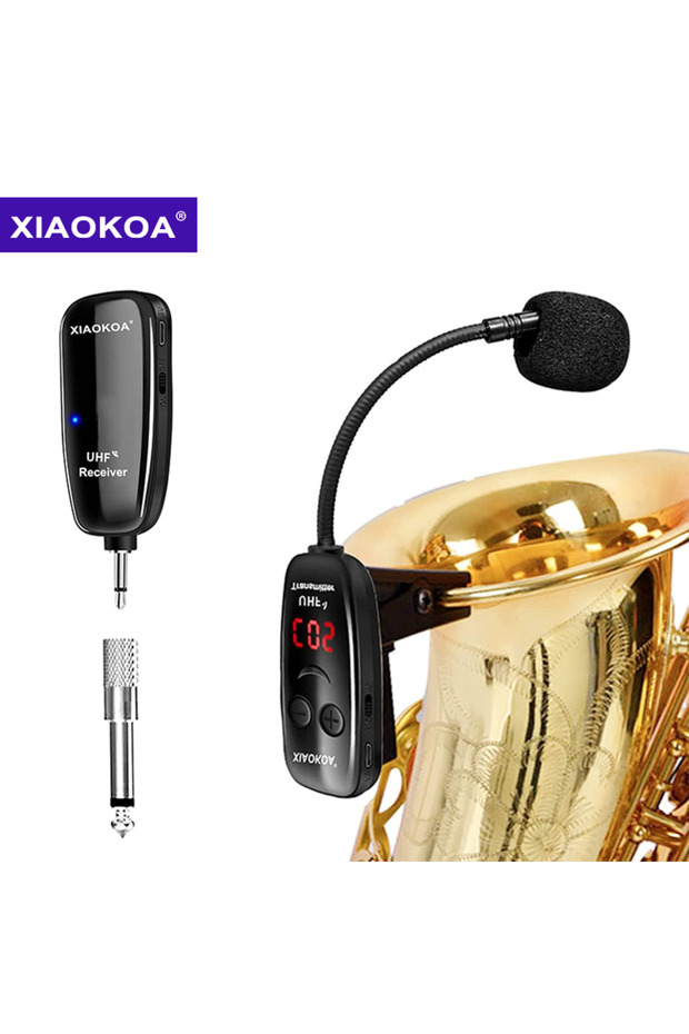 black XIAOKOA UHF Wireless Instruments Saxophone Microphone Wireless Receiver Transmitter,160ft Rang