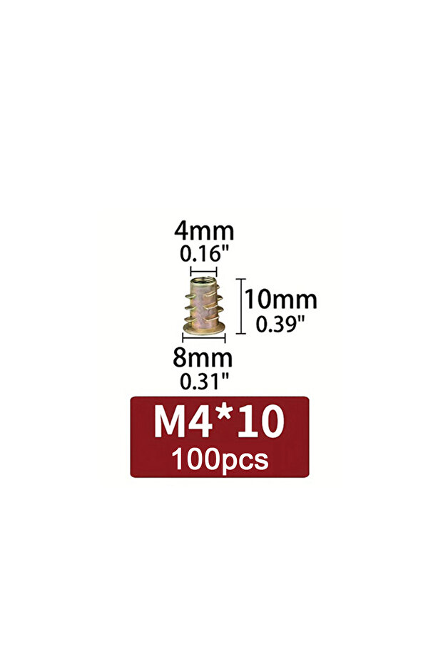 M4x10 100pcs 100-Pack M4/M5/M6 Threaded Insert Nuts Hex Drive for Wood Cork Furniture Drywall Cabine