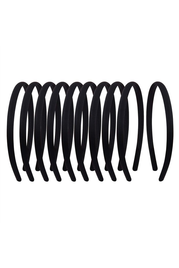 black 10Pcs Women's Metal Headbands Fabric Covered Satin Black Ribbon Thin Hard Headband DIY Hair Ac