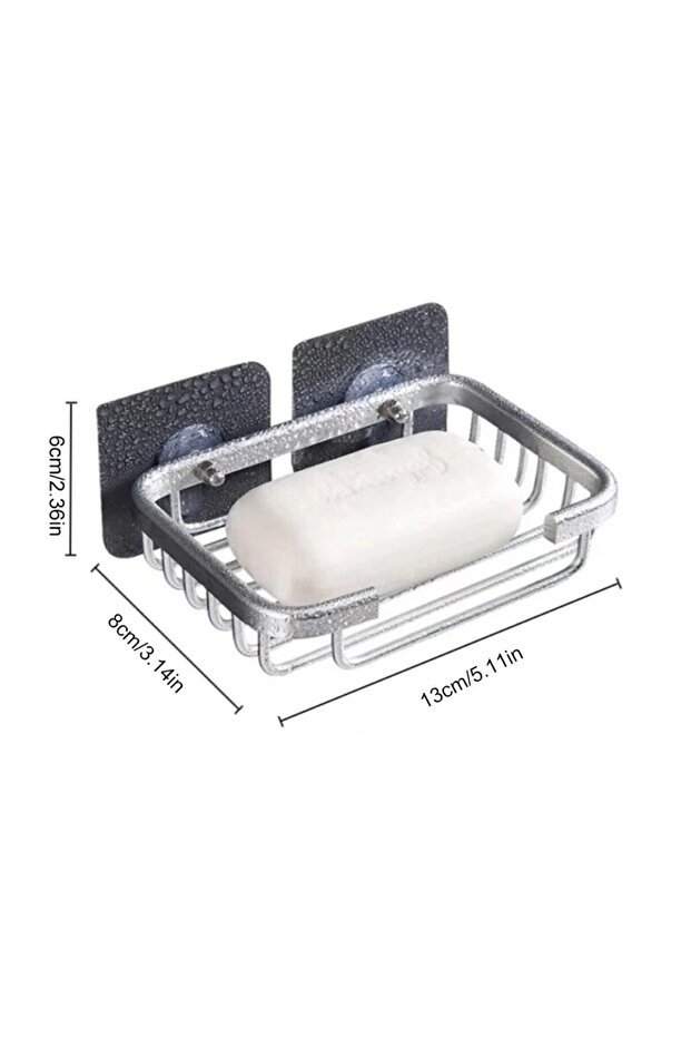 grey 1pc Wall Mounted Aluminum Soap Rack, Kitchen, Bathroom, Draining Mesh, Soap Storage Rack, Multi